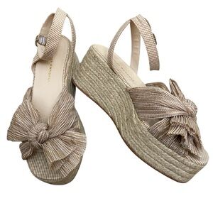 Posey Bow Beige Gingham Espadrille Platform Sandals